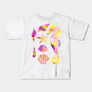 Watercolor Under the Sea Pattern - Retro Purple Kids T-Shirt